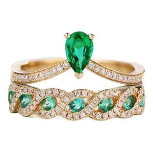 Emerald Green 14K Gold Plated Two Pcs Ring